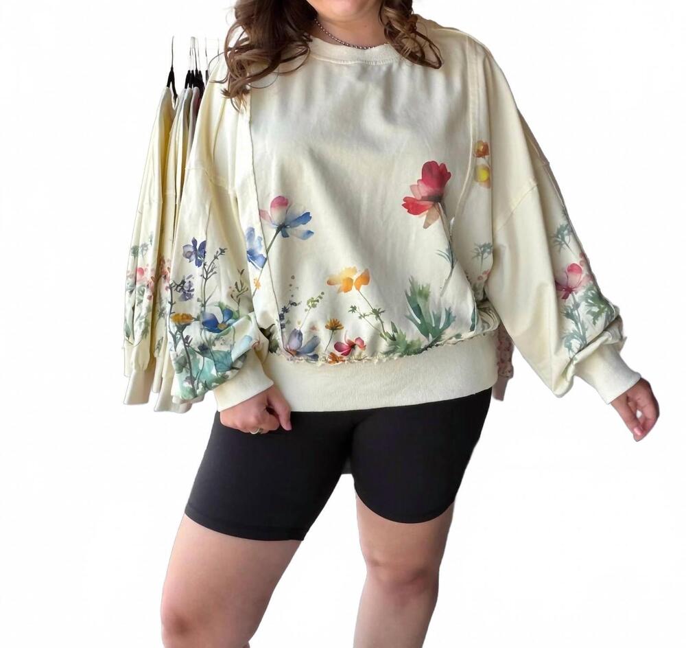 NEW EASEL women's terry pullover in wildflower washed